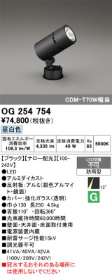画像: オーデリック　OG254754　エクステリアスポットライト LED一体型 昼白色 ナロー配光 防雨型 黒色