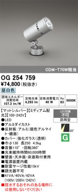 画像: オーデリック　OG254759　エクステリアスポットライト LED一体型 昼白色 ミディアム配光 防雨型 マットシルバー