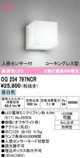画像: オーデリック　OG254797NCR(ランプ別梱)　エクステリア ポーチライト LEDランプ 昼白色 人感センサー付 防雨型 オフホワイト