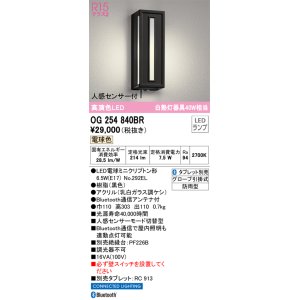 画像: オーデリック　OG254840BR　エクステリア ポーチライト Bluetooth タブレット別売 LEDランプ 電球色 人感センサー付 防雨型 ブラック