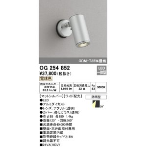 画像: オーデリック　OG254852　エクステリアスポットライト LED一体型 電球色 φ88 長180 ワイド配光 防雨型 シルバー