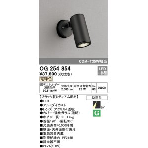 画像: オーデリック　OG254854　エクステリアスポットライト LED一体型 電球色 φ88 長180 ミディアム配光 防雨型 ブラック