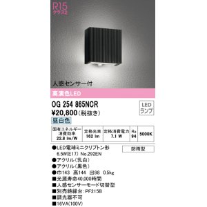 画像: オーデリック　OG254865NCR(ランプ別梱)　エクステリア ポーチライト LEDランプ 昼白色 人感センサー付 防雨型 ブラック