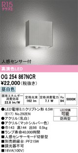 画像: オーデリック　OG254867NCR(ランプ別梱)　エクステリア ポーチライト LEDランプ 昼白色 人感センサー付 防雨型 マットシルバー