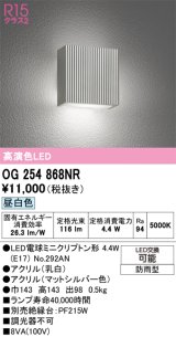画像: オーデリック　OG254868NR(ランプ別梱)　エクステリア ポーチライト LEDランプ 昼白色 防雨型 マットシルバー