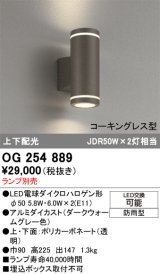画像: オーデリック　OG254889　エクステリアポーチライト LEDランプ ランプ別売 高225 円柱形 防雨型 上下配光 ダークウォームグレー