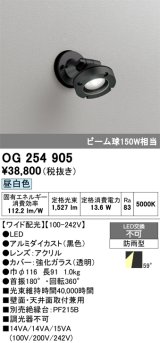 画像: オーデリック　OG254905　エクステリアスポットライト LED一体型 昼白色 ワイド配光 防雨型 黒