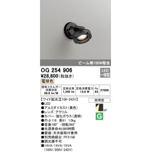 画像: オーデリック　OG254906　エクステリアスポットライト LED一体型 電球色 ワイド配光 防雨型 黒