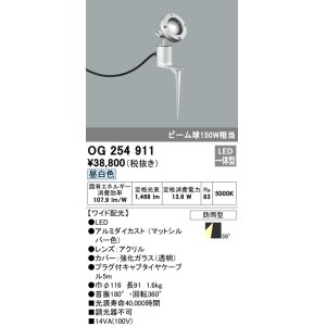 画像: オーデリック　OG254911　エクステリアスポットライト LED一体型 昼白色 埋込200 ワイド配光 防雨型 マットシルバー