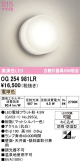 画像: オーデリック　OG254981LR(ランプ別梱)　エクステリア ポーチライト LEDランプ 電球色 防雨・防湿型 マットシルバー