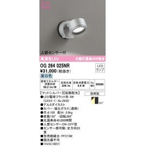 画像: オーデリック　OG264025NR(ランプ別梱)　エクステリア スポットライト LEDランプ 昼白色 人感センサー付 防雨型 マットシルバー