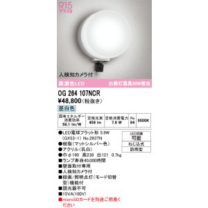 画像: オーデリック OG264107NCR(ランプ別梱) エクステリア ポーチライト LEDランプ 昼白色 高演色LED 人検知カメラ付 防雨型 マットシルバー