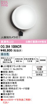 画像: オーデリック OG264108NCR(ランプ別梱) エクステリア ポーチライト LEDランプ 昼白色 高演色LED 人検知カメラ付 防雨型 黒色