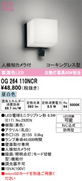画像: オーデリック OG264110NCR(ランプ別梱) エクステリア ポーチライト LEDランプ 昼白色 高演色LED 人検知カメラ付 防水パッキンレス型 防雨型 黒色