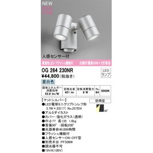 画像: オーデリック OG264230NR(ランプ別梱) エクステリア スポットライト LED 昼白色 高演色LED R15 人感センサー付 フラッシュ機能付 防雨型 マットシルバー