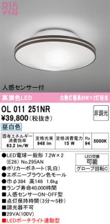 画像: オーデリック　OL011251NR(ランプ別梱)　シーリングライト 非調光 LEDランプ 昼白色 人感センサー付 エボニーブラウン