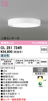 画像: オーデリック　OL251734R　シーリングライト 非調光 LED一体型 昼白色 人感センサー付 オフホワイト