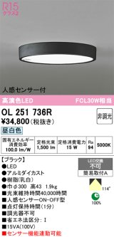 画像: オーデリック　OL251736R　シーリングライト 非調光 LED一体型 昼白色 人感センサー付 ブラック