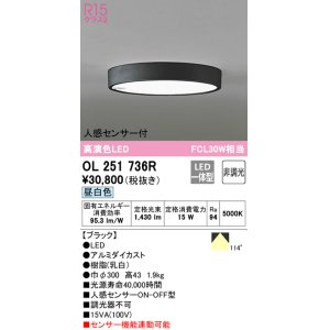 画像: オーデリック　OL251736R　シーリングライト 非調光 LED一体型 昼白色 人感センサー付 ブラック