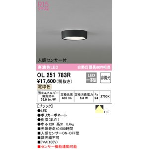 画像: オーデリック　OL251783R　シーリングライト 非調光 LED一体型 電球色 人感センサー付 ブラック