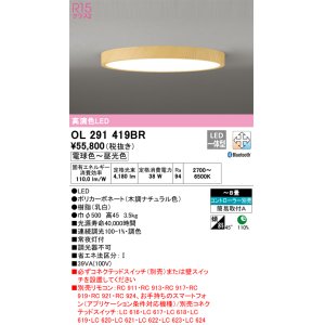 画像: オーデリック　OL291419BR　シーリングライト 8畳 調光 調色 Bluetooth コントローラー別売 LED一体型 電球色〜昼光色 木調ナチュラル ￡