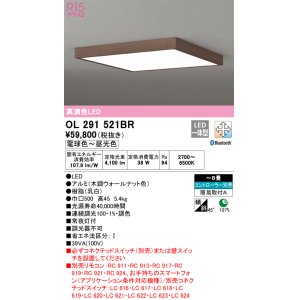 画像: オーデリック　OL291521BR　シーリングライト 8畳 調光 調色 Bluetooth コントローラー別売 LED一体型 電球色〜昼光色 木調ウォールナット