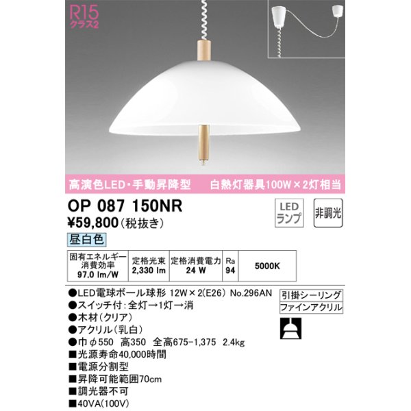 画像1: オーデリック　OP087150NR(ランプ別梱)　ペンダントライト 非調光 LEDランプ 昼白色 フレンジタイプ クリア (1)