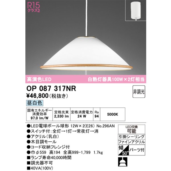 画像1: オーデリック　OP087317NR(ランプ別梱)　ペンダントライト 非調光 LEDランプ 昼白色 フレンジタイプ 木目調モール (1)