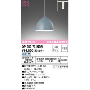 画像: オーデリック　OP252731NDR(ランプ別梱)　ペンダントライト 非調光 LEDランプ 昼白色 プラグタイプ ブルーグレー