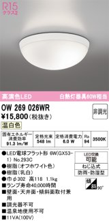 画像: オーデリック　OW269026WR(ランプ別梱)　バスルームライト 非調光 LEDランプ 温白色 防雨・防湿型 オフホワイト