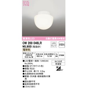 画像: オーデリック　OW269046LR　バスルームライト 非調光 LEDランプ 電球色 防雨型 オフホワイト ￡