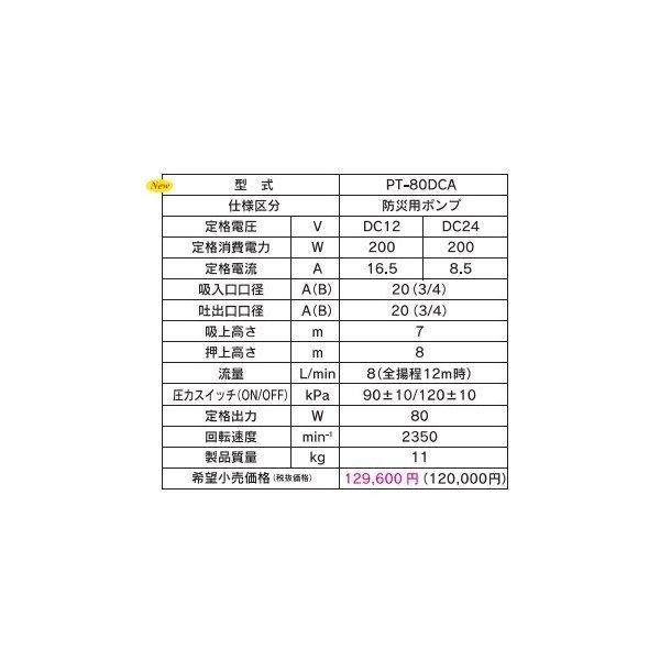 画像2: テラル　PT-80DCA　直流電源式給水ポンプDC12/24V駆動ポンプ(PT-80DCA形) (50Hz・60Hz共用) (2)