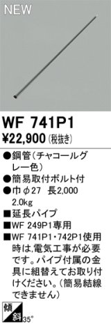 画像: オーデリック WF741P1 シーリングファン 部材 延長パイプ 長2000 チャコールグレー