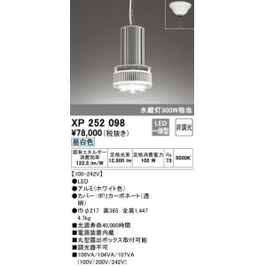 画像: オーデリック　XP252098　ペンダントライト 非調光 LED一体型 昼白色 フレンジタイプ 電源装置内蔵 ホワイト