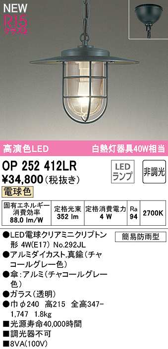 画像1: オーデリック　OP252412LR(ランプ別梱)　ペンダントライト 非調光 LEDランプ 電球色 フレンジタイプ チャコールグレー (1)