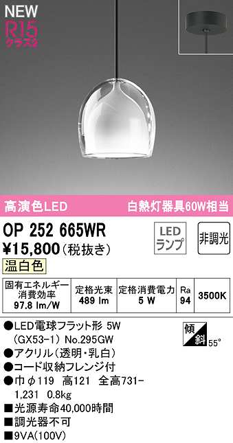オーデリック OP252665WR(ランプ別梱) ペンダントライト 非調光 LED