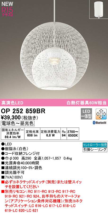 画像1: オーデリック　OP252859BR　ペンダントライト 調光 調色 Bluetooth コントローラー別売 LED一体型 電球色〜昼光色 フレンジタイプ 白色 (1)