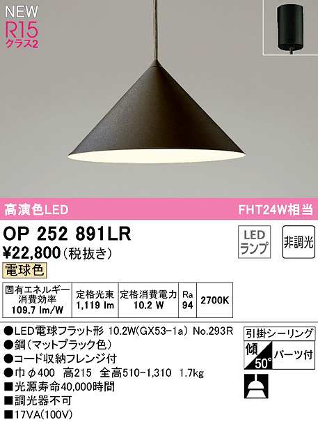 画像1: オーデリック　OP252891LR(ランプ別梱)　ペンダントライト 非調光 LEDランプ 電球色 フレンジタイプ マットブラック (1)