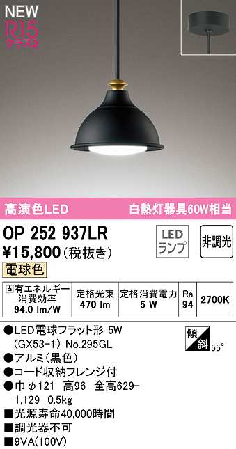 画像1: オーデリック　OP252937LR(ランプ別梱)　ペンダントライト 非調光 LEDランプ 電球色 フレンジタイプ 黒色 (1)