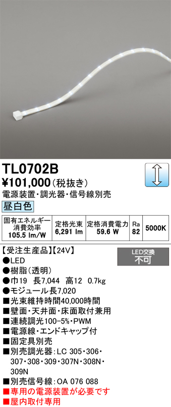 画像1: オーデリック TL0702B 間接照明 テープライト LED一体型 調光 昼白色 電源装置・調光器・信号線別売 屋内取付専用 受注生産品 [§] (1)