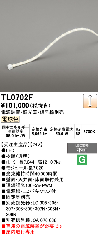 画像1: オーデリック TL0702F 間接照明 テープライト LED一体型 調光 電球色 電源装置・調光器・信号線別売 屋内取付専用 受注生産品 [§] (1)