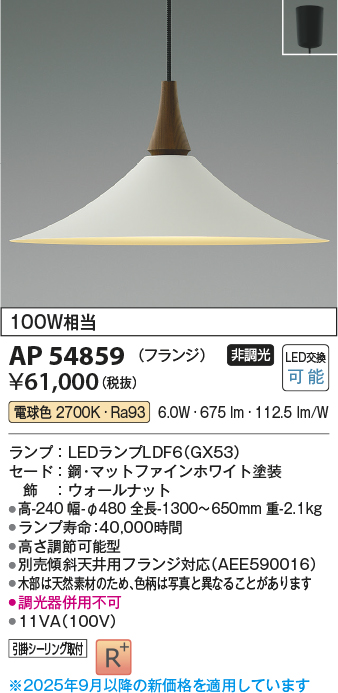 画像1: コイズミ照明 AP54859 ペンダント 非調光 LED 電球色 フランジタイプ マットファインホワイト (1)