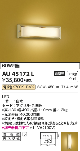 画像1: コイズミ照明　AU45172L　和風玄関灯 LED一体型 電球色 白熱球60W相当 防雨型 (1)