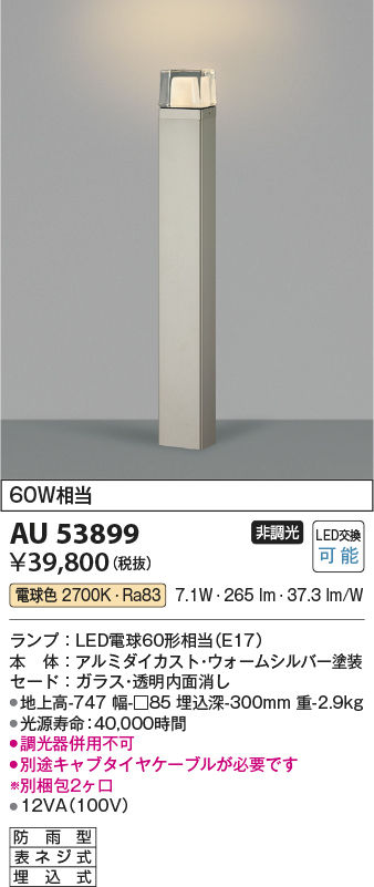 画像1: コイズミ照明　AU53899(2梱包)　アウトドアライト 非調光 LEDランプ 電球色 防雨型 ウォームシルバー (1)