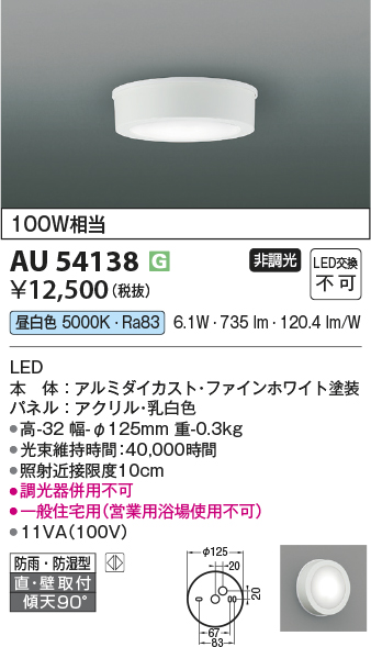 画像1: コイズミ照明 AU54138 アウトドアライト 非調光 LED一体型 昼白色 防雨・防湿型 直付・壁付取付 ファインホワイト (1)
