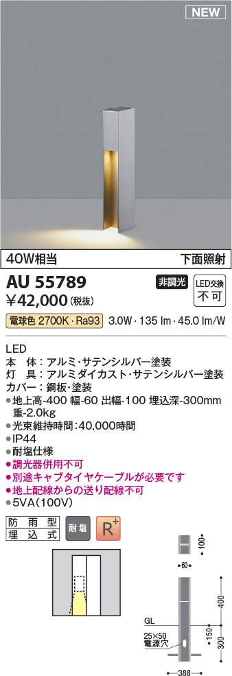 画像1: コイズミ照明 AU55789 アウトドアライト ガーデンライト 非調光 電球色 下面照射 キャブタイヤケーブル別売 防雨型 サテンシルバー (1)
