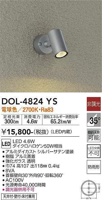 画像1: 大光電機(DAIKO)　DOL-4824YS　アウトドアライト スポットライト 非調光 LED内蔵 電球色 防雨形 シルバー (1)