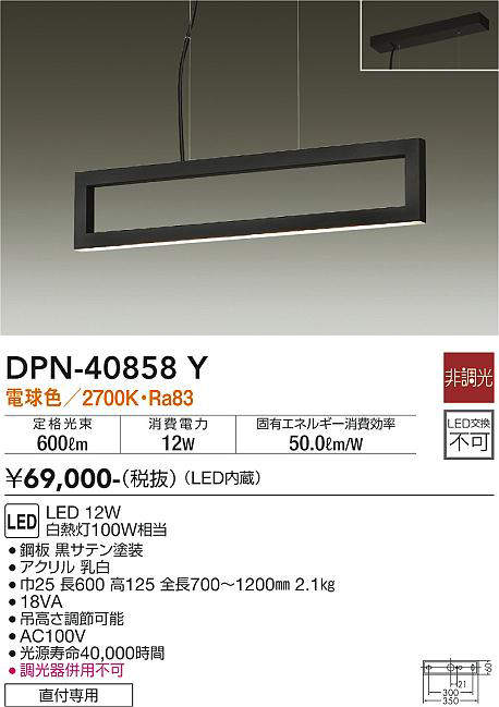 画像1: 大光電機(DAIKO)　DPN-40858Y　ペンダント LED内蔵 非調光 電球色 黒 直付専用 (1)