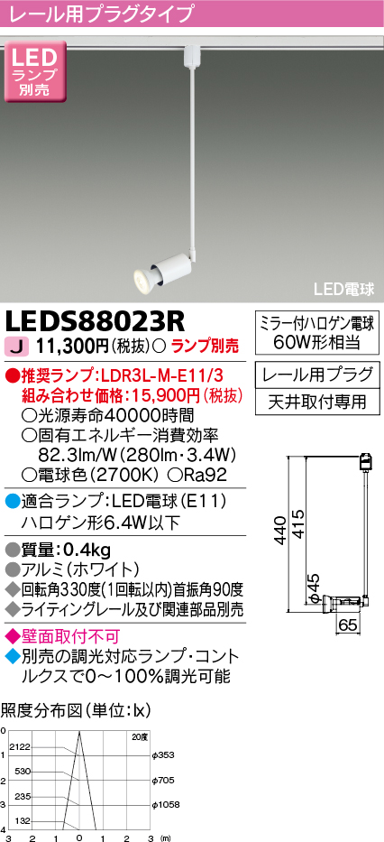 画像1: 東芝ライテック　LEDS88023R　LEDスポットライト レール用プラグ 天井取付専用 ホワイト ランプ別売 (1)