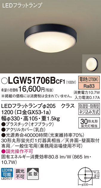 パナソニック LGW51706BCF1 シーリングライト 天井・壁直付型 LED(電球